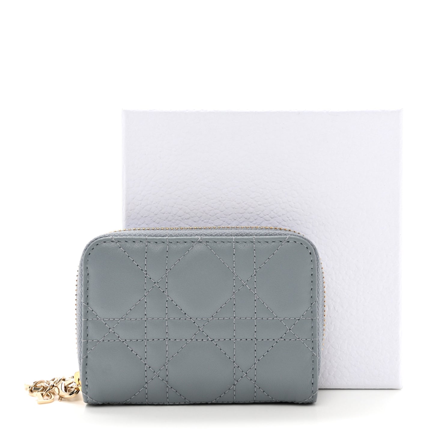 Lambskin Cannage Small Lady Dior Voyageur Coin Purse Cloud Blue