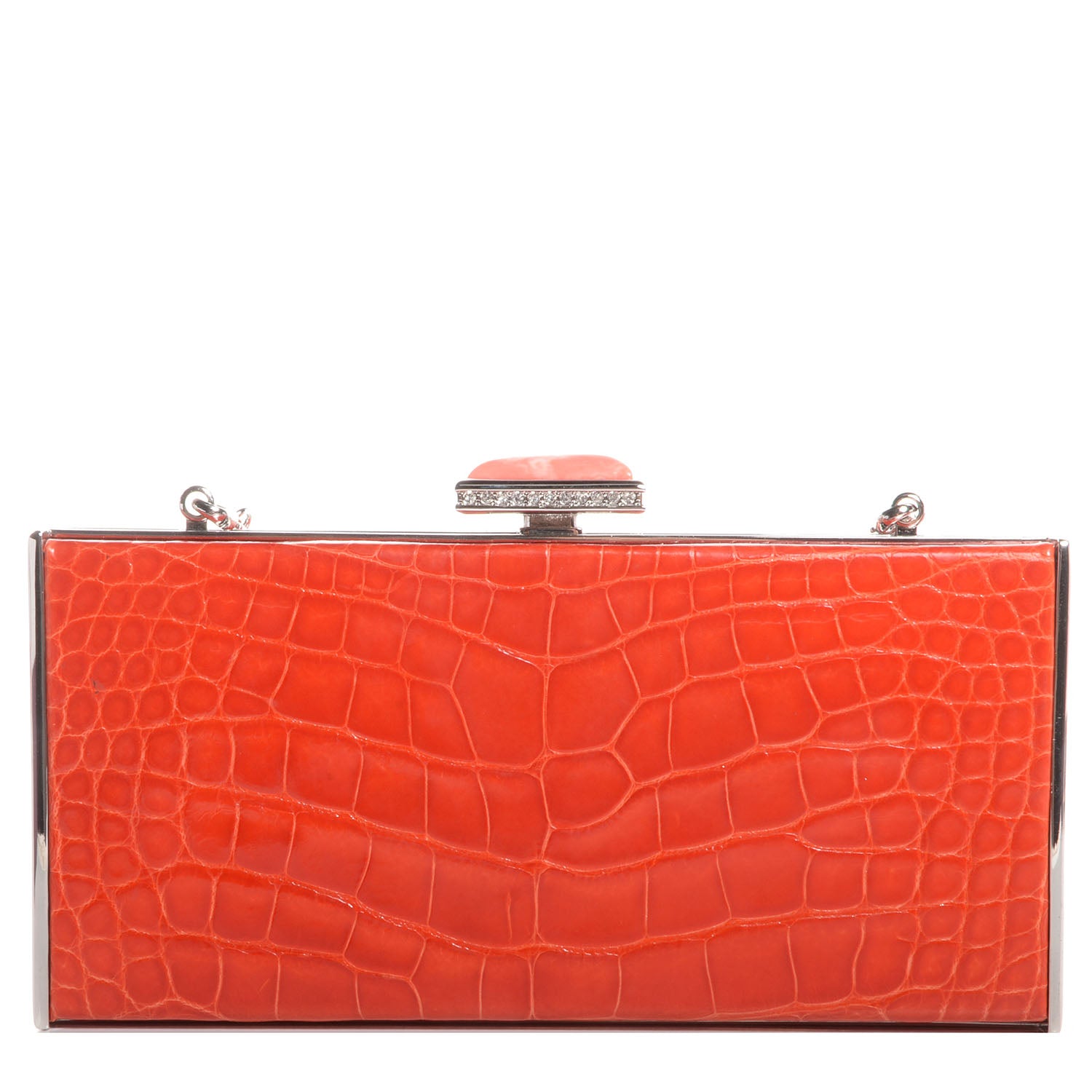 Judith Leiber Crocodile Austrian Crystal Box Clutch Tangerine 1 of 8