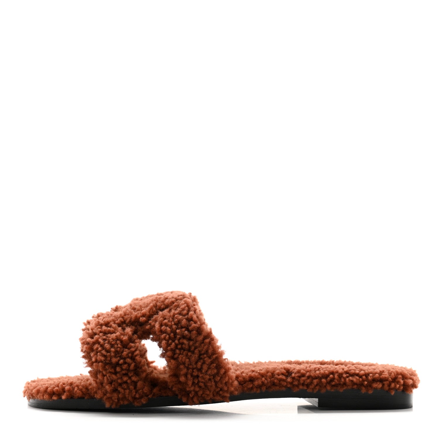 Hermes Woolskin Oran Sandals 37.5 Cognac 1 of 8