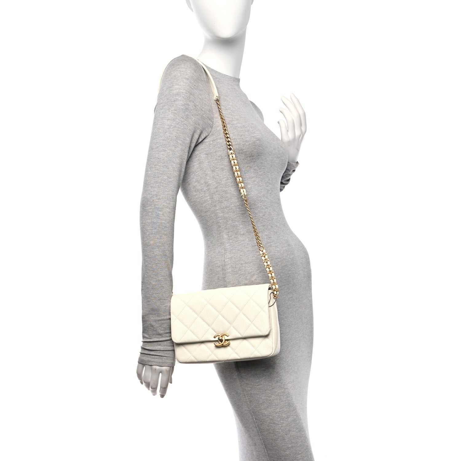 Chanel Shiny Caviar Quilted Small Chain Melody Flap White 3 of 11