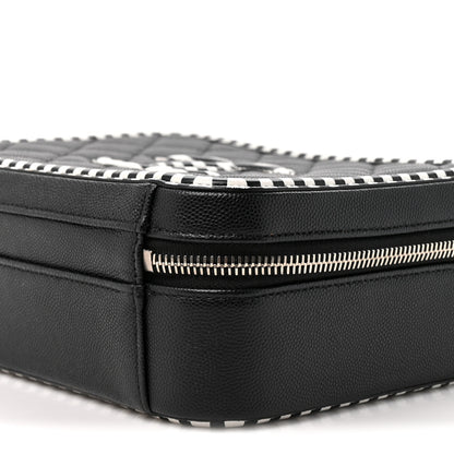 Chanel Caviar Quilted Striped Medium CC Filigree Vanity Case Black White 9 of 10