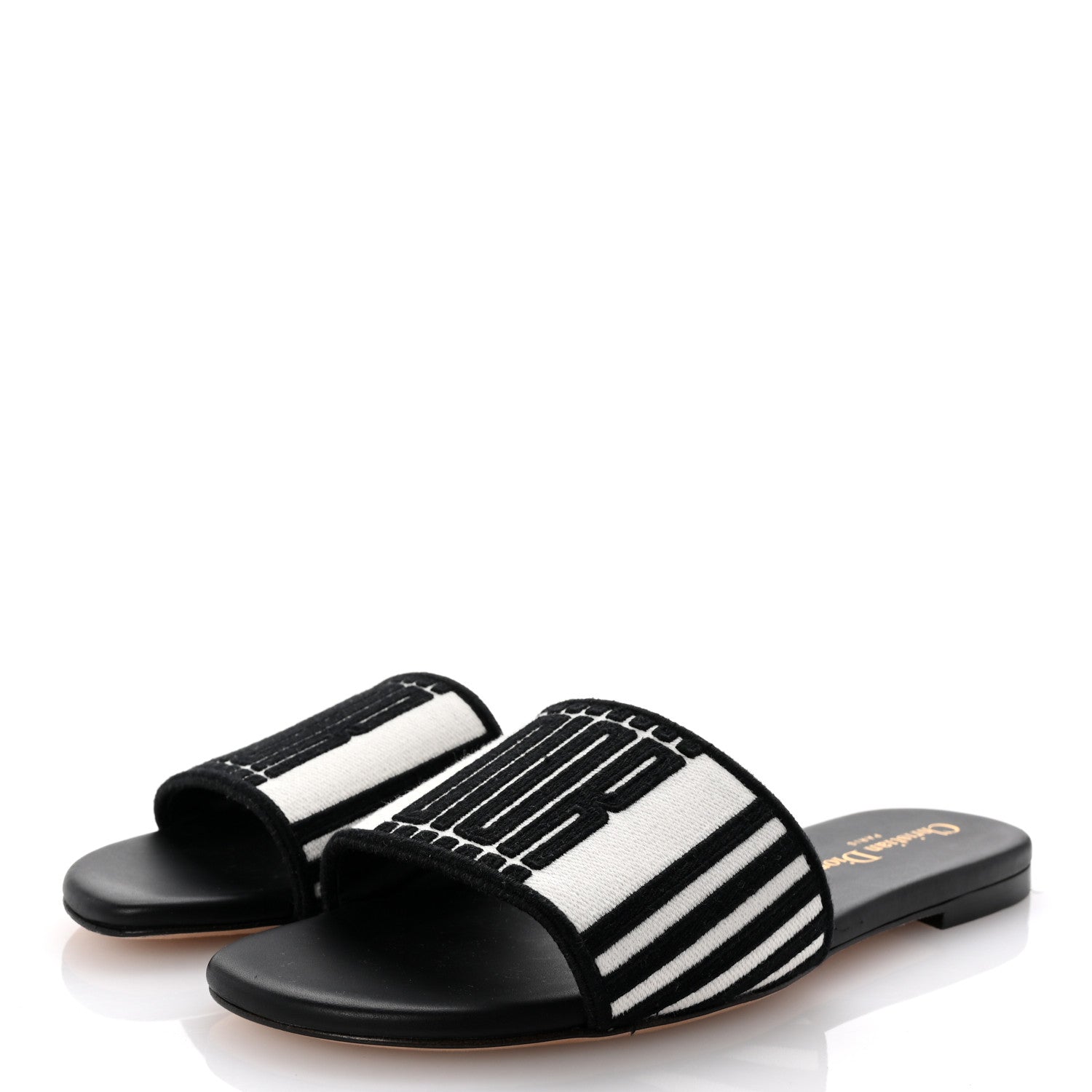 Christian Dior Cotton Embroidered Dway Mule Slides Sandals 36 Black White 4 of 9