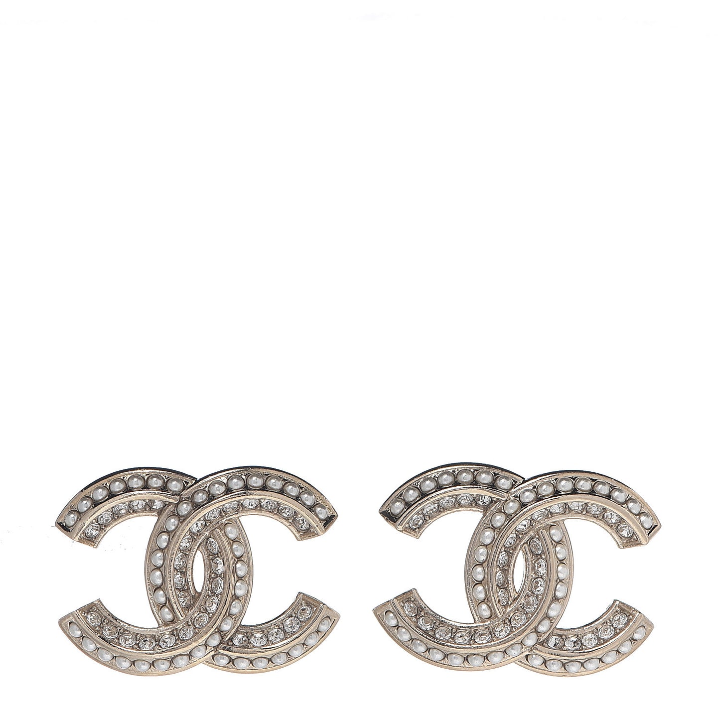 Pearl Crystal CC Earrings Gold