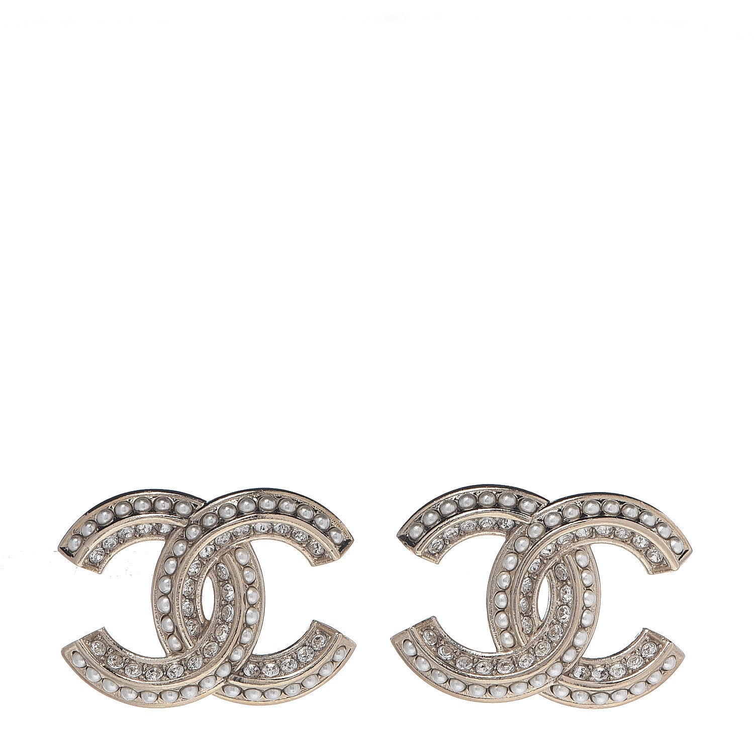 Chanel Pearl Crystal CC Earrings Gold 1 of 3