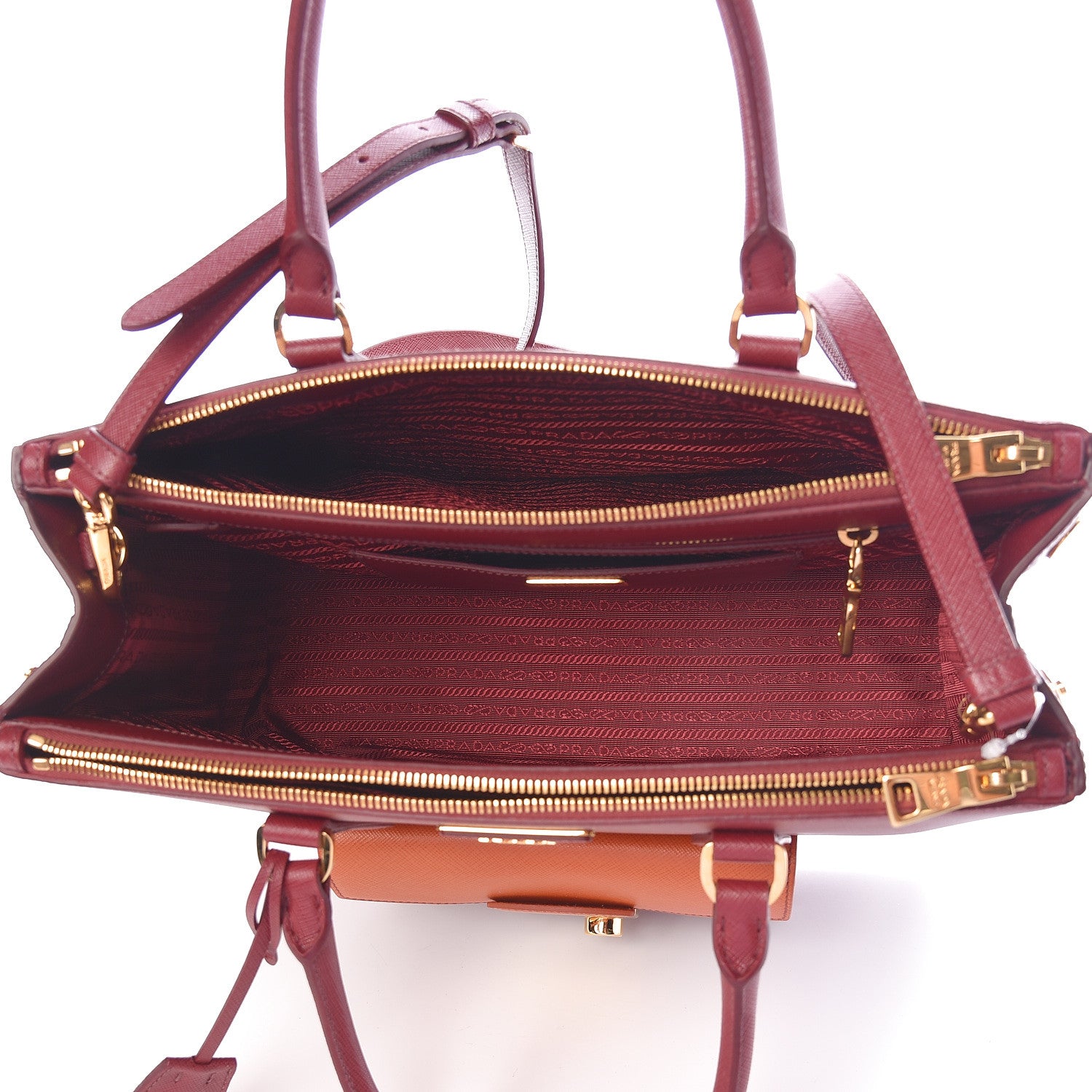 Prada Saffiano Lux Galleria Front Pocket Tote Cerise Papaya 5 of 9