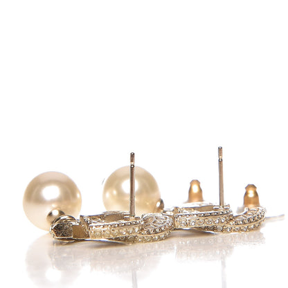 Chanel Crystal Pearl CC Drop Earrings Gold 3 of 4