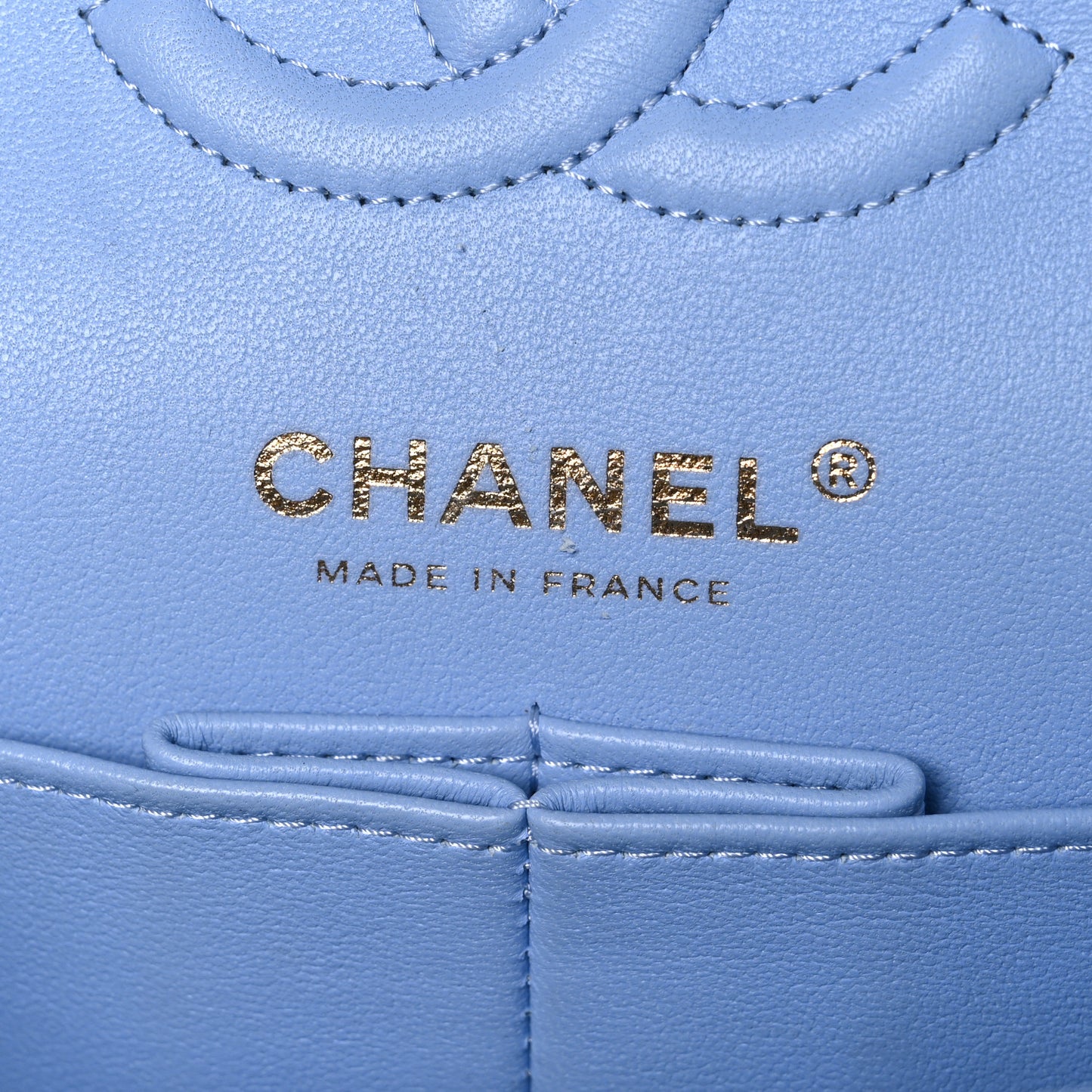 Caviar Quilted Small Double Flap Light Blue