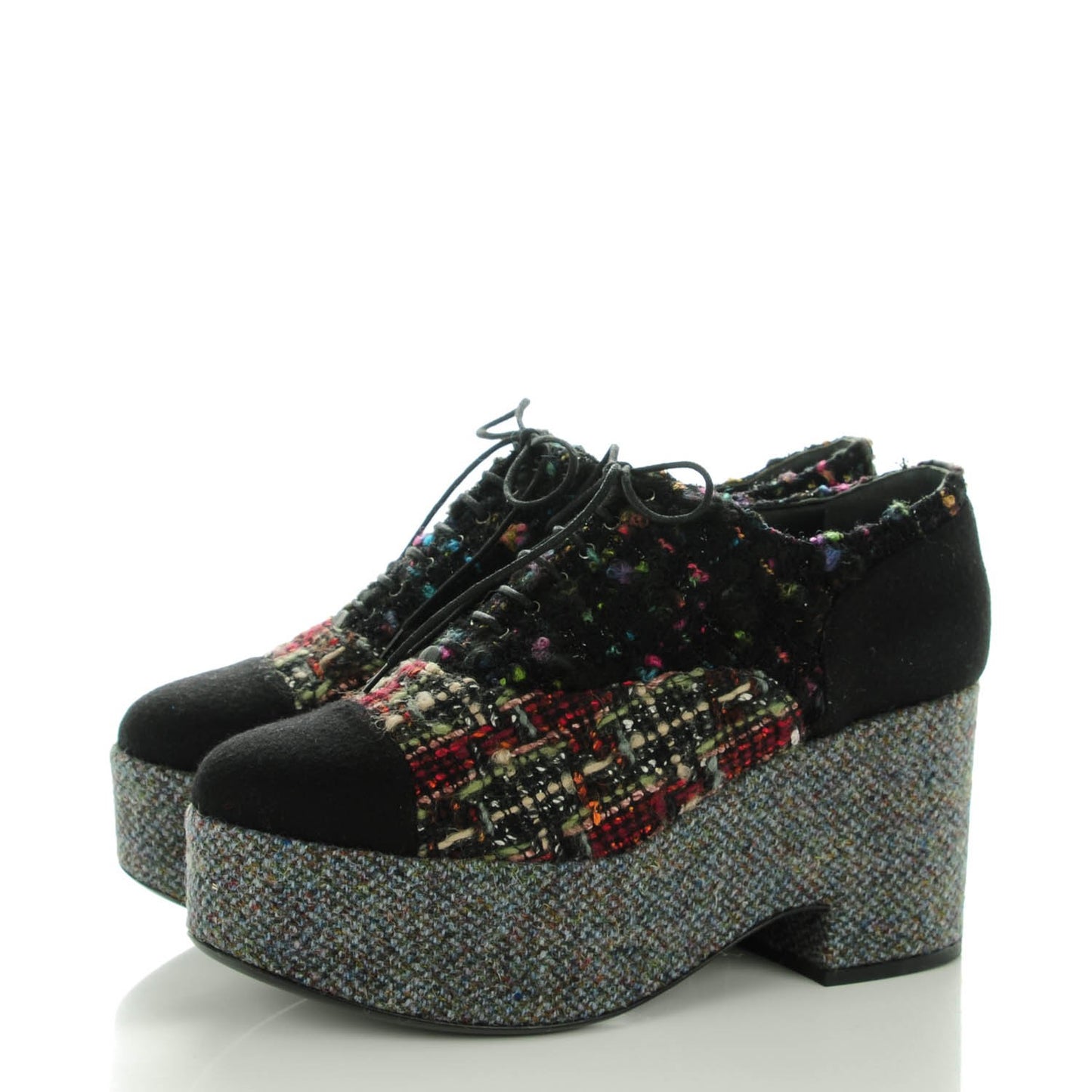 Tweed Lace Up 85 Wedges 42 Multicolor Black