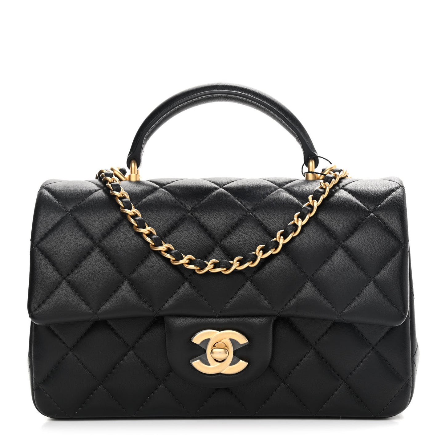 Lambskin Quilted Mini Top Handle Rectangular Flap Black