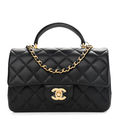 Chanel Lambskin Quilted Mini Top Handle Rectangular Flap Black 1 of 9