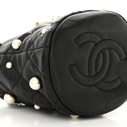 Chanel Lambskin Quilted Pearl Mini About Pearls Drawstring Bag Black 9 of 10