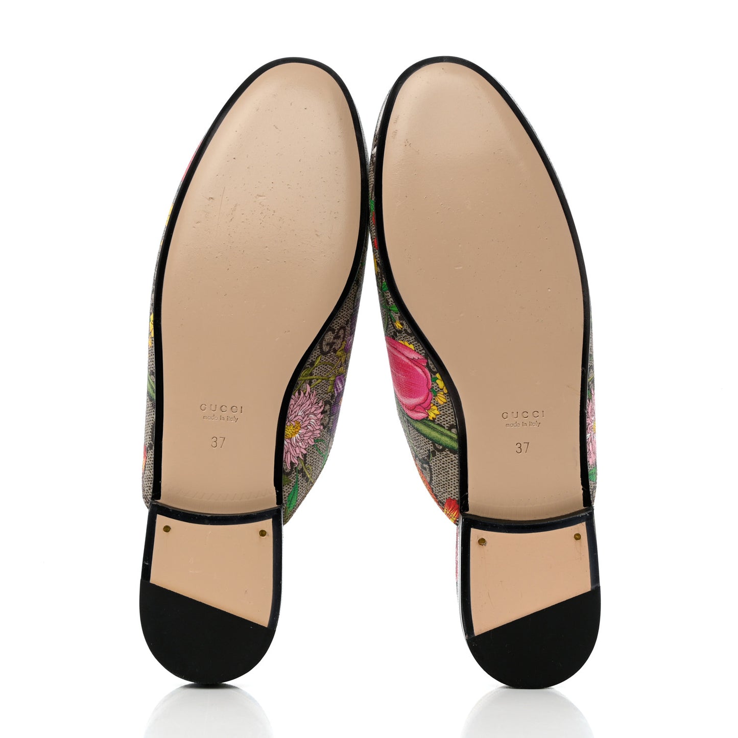 GG Supreme Monogram Flora Womens Princetown Slippers 37 Beige Ebony Multicolor Rosso