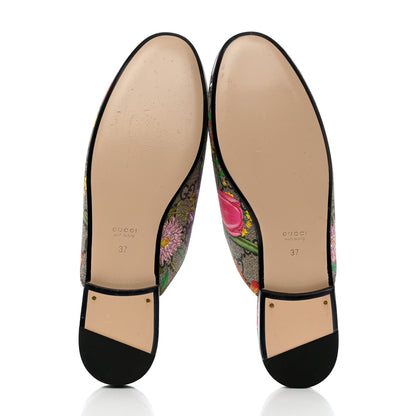 Gucci GG Supreme Monogram Flora Womens Princetown Slippers 37 Beige Ebony Multicolor Rosso 5 of 9