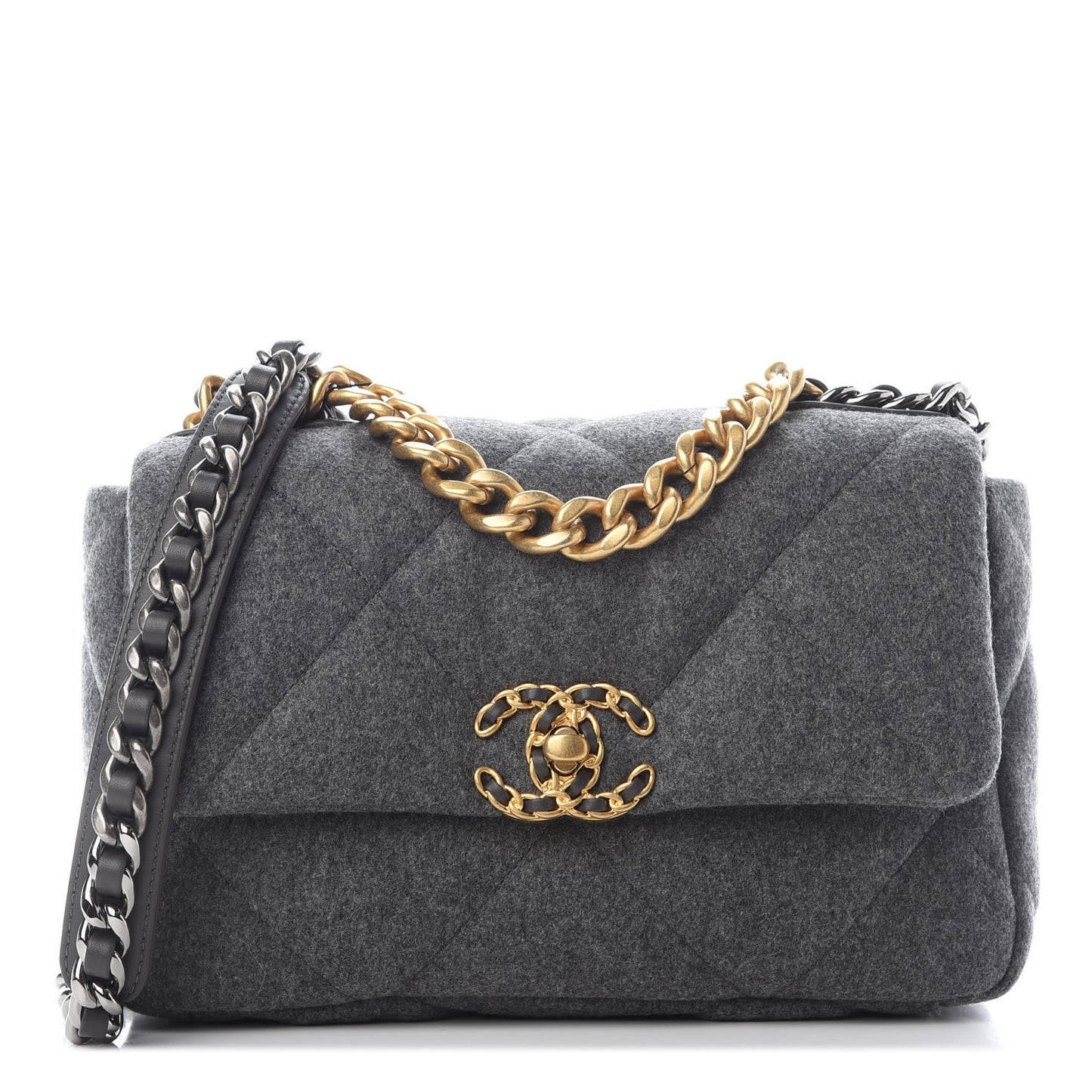 Wool Quilted Medium Chanel 19 Flap Grey