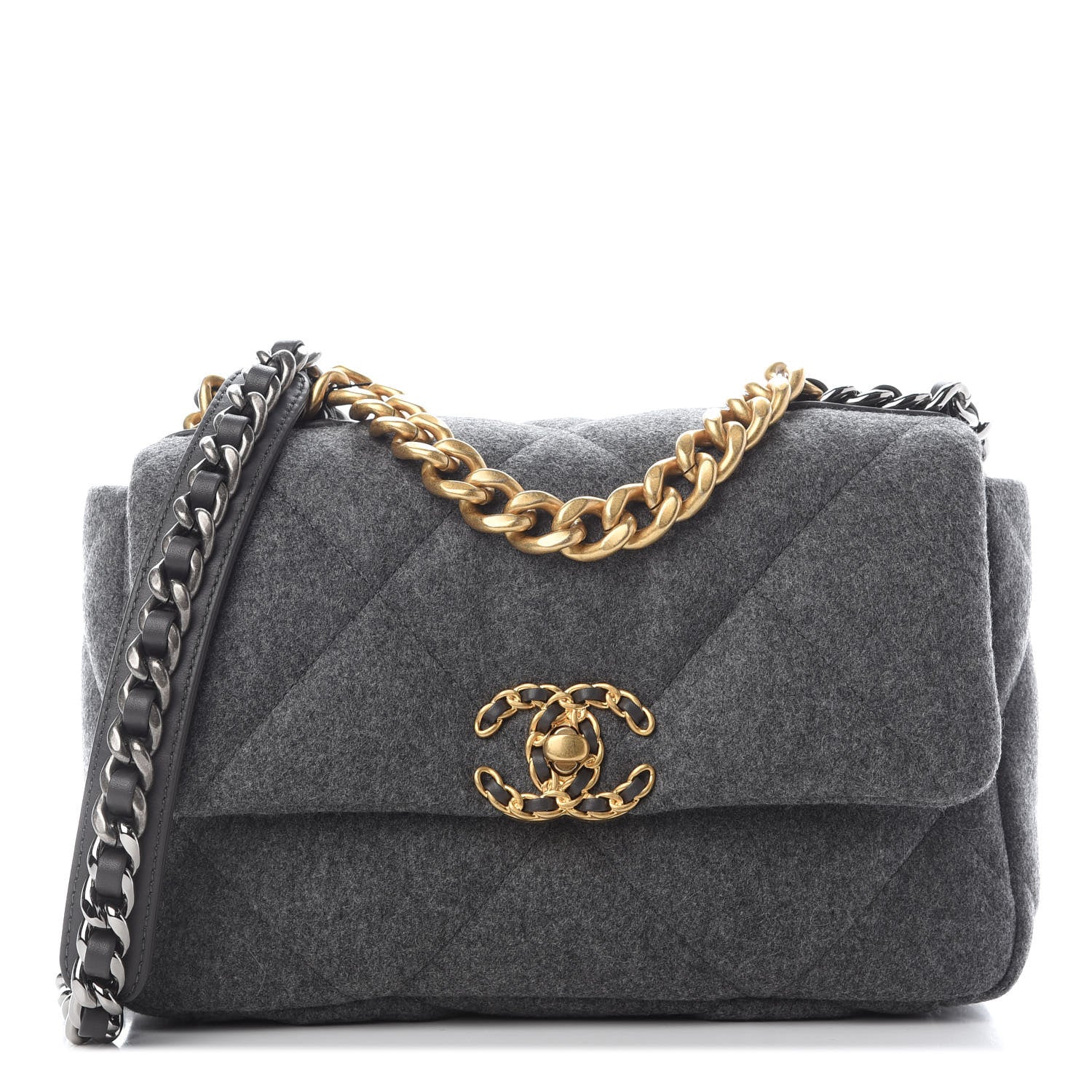 Chanel Wool Quilted Medium Chanel 19 Flap Grey 1 of 10