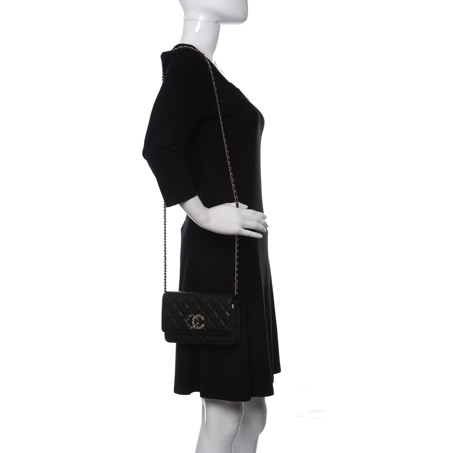 Caviar Quilted French New Wave Chain CC Wallet On Chain WOC Black