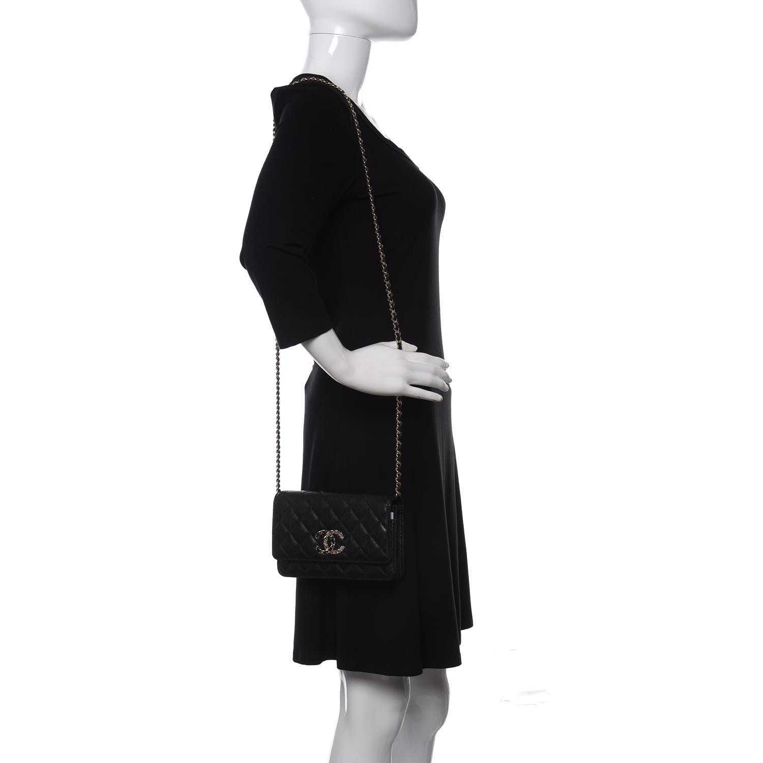 Chanel Caviar Quilted French New Wave Chain CC Wallet On Chain WOC Black 2 of 12