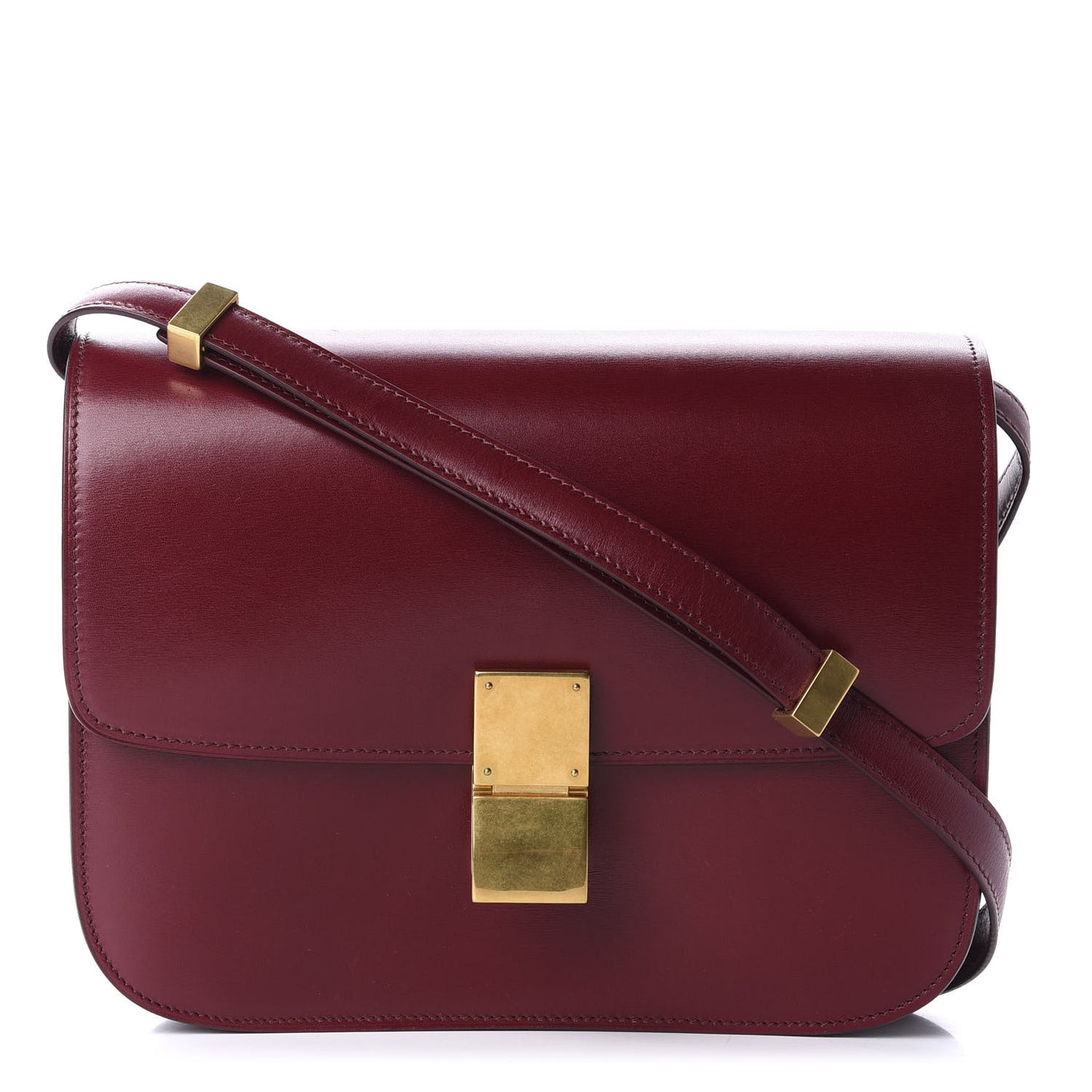 Box Calfskin Medium Classic Box Flap Bag Burgundy