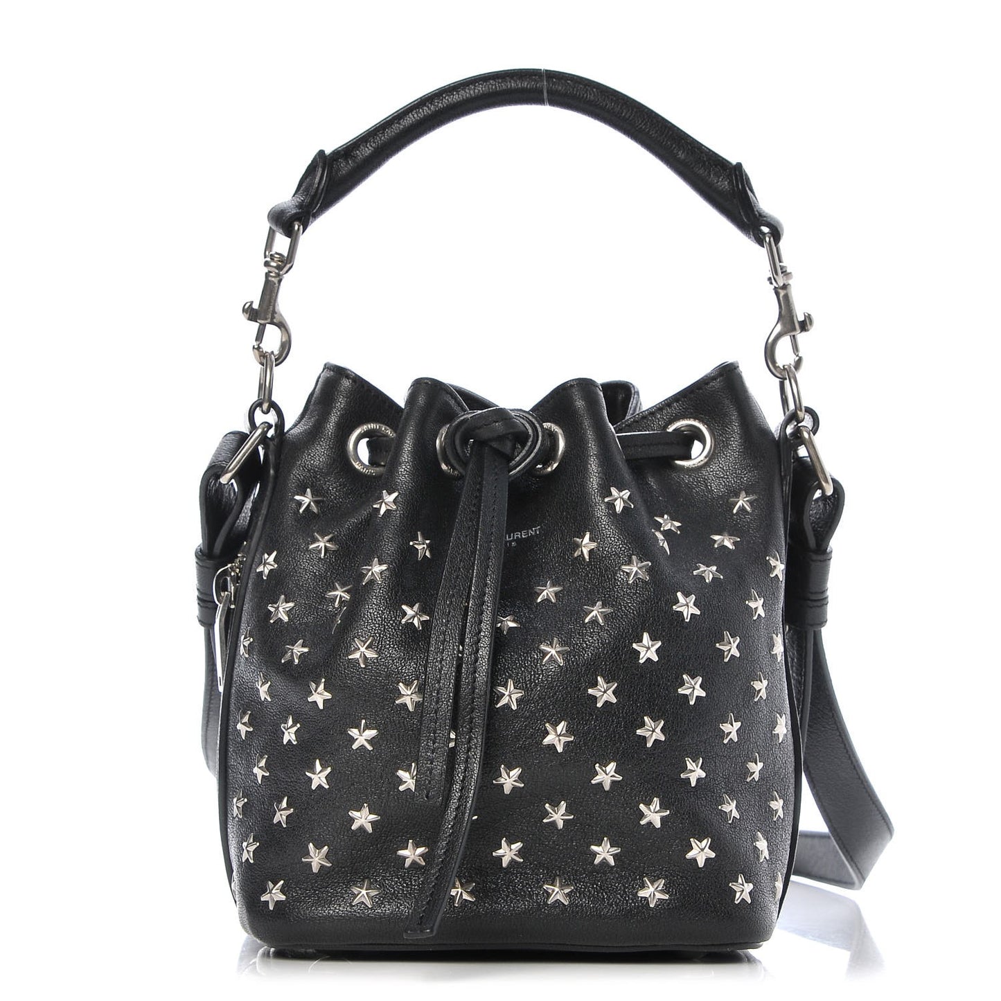 Calfskin Star Studded Small Emmanuelle Bucket Bag Black