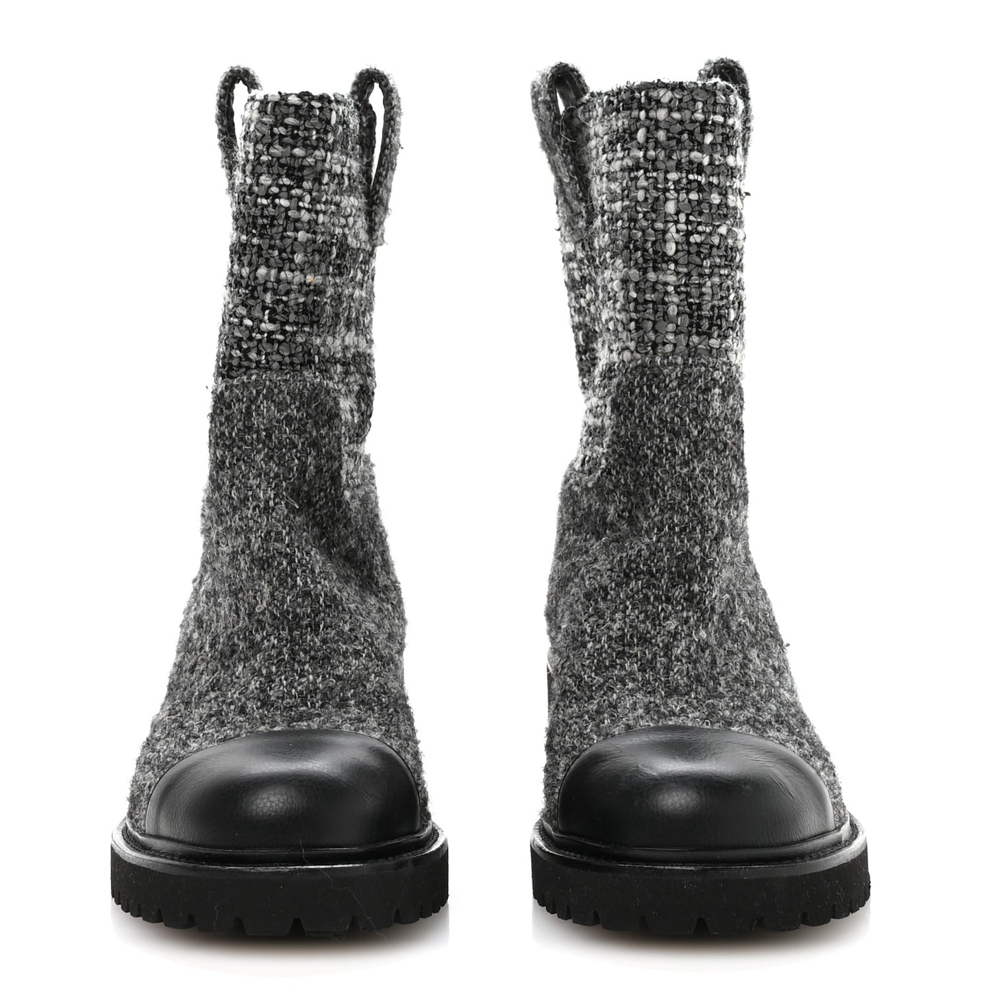 Wool Tweed CC Cap Toe Ankle Boots 38.5 Black Grey