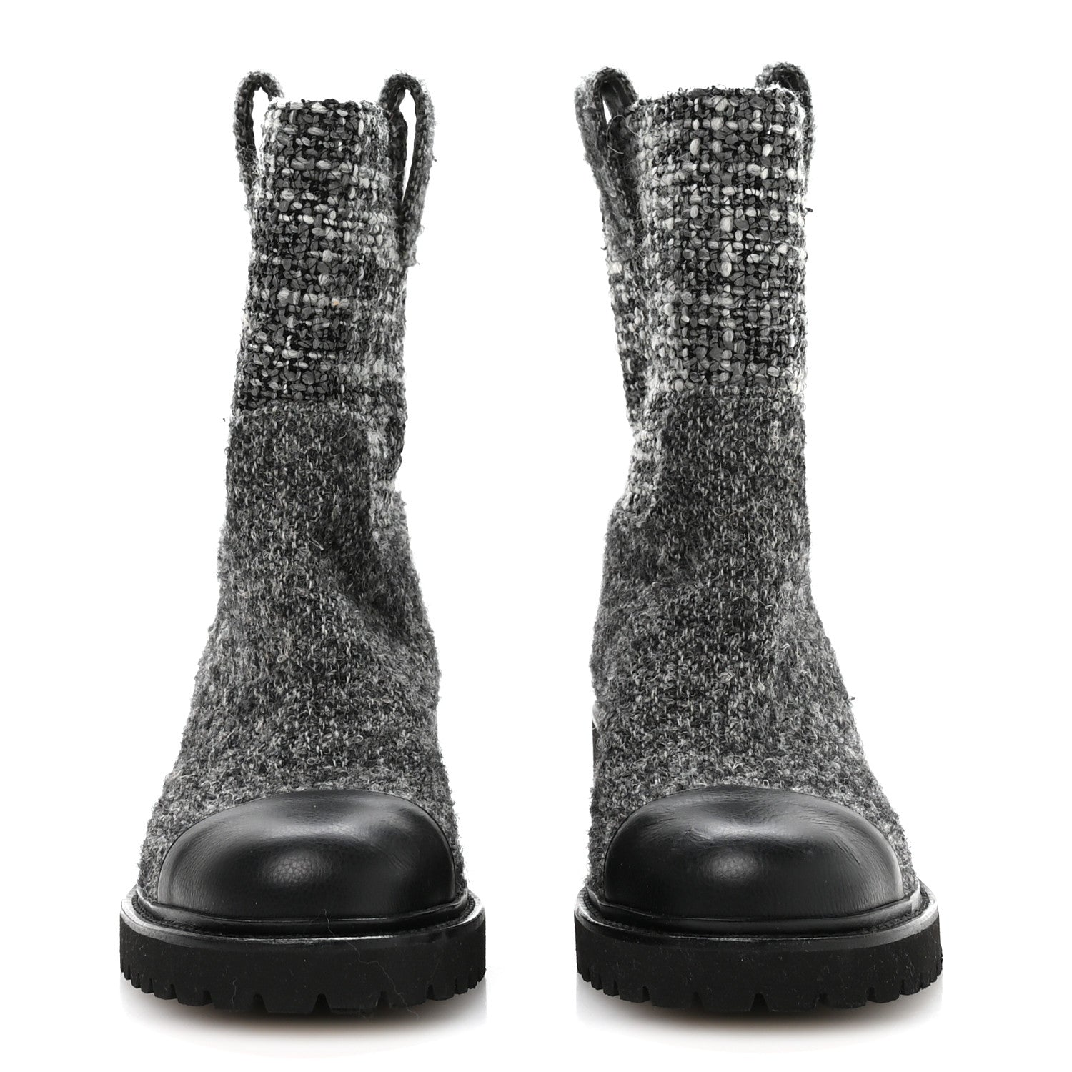 Chanel Wool Tweed CC Cap Toe Ankle Boots 38.5 Black Grey 3 of 8