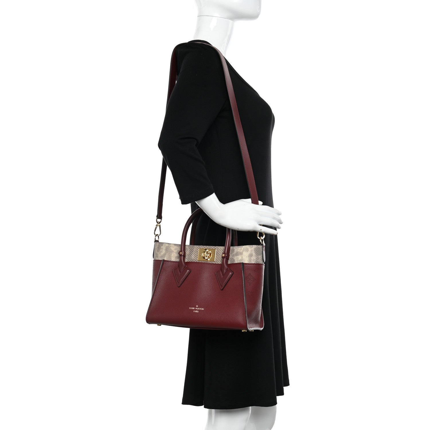Louis Vuitton Calfskin Karung Snakeskin Mahina On My Side PM Griotte Red 2 of 9