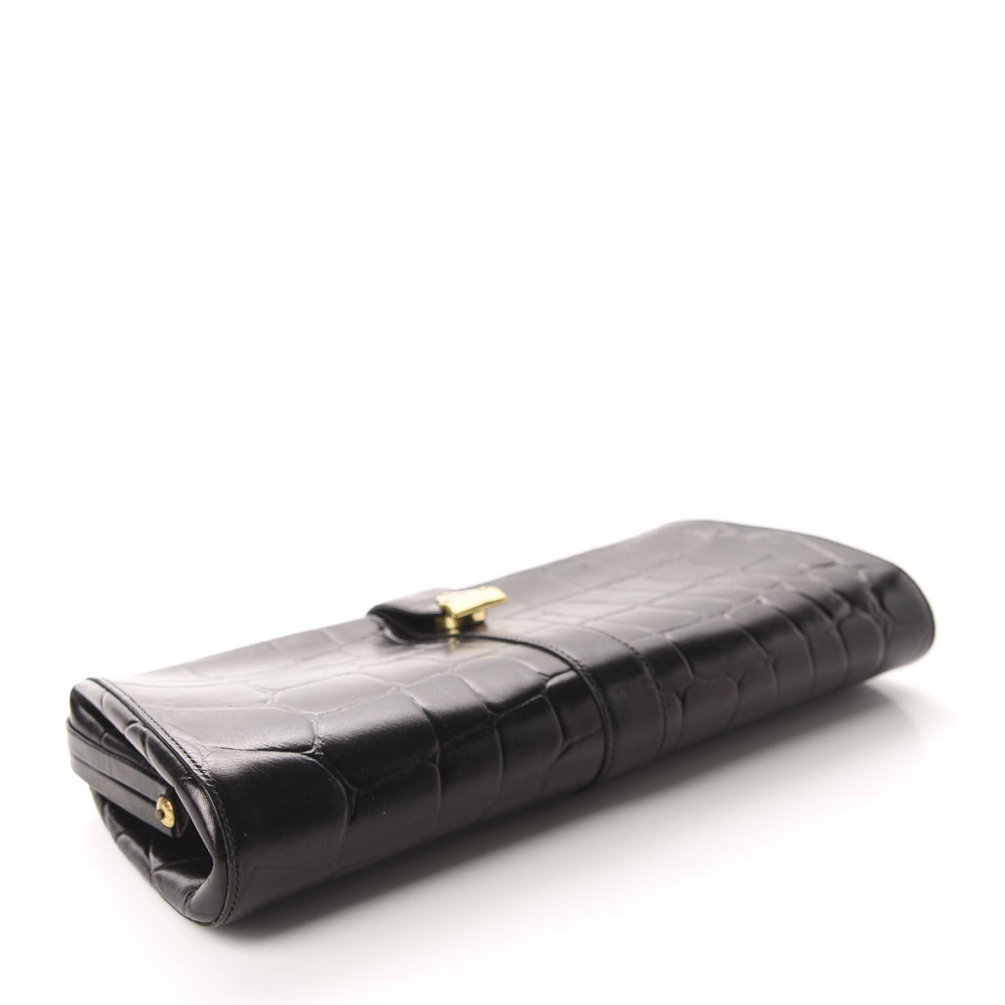Crocodile Embossed Calfskin Frame Clutch Black