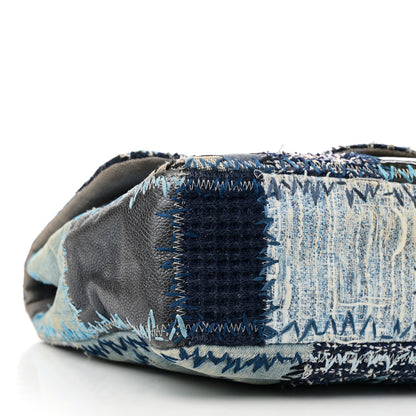 Chanel Denim Tweed Patchwork Jumbo Single Flap Blue 9 of 10