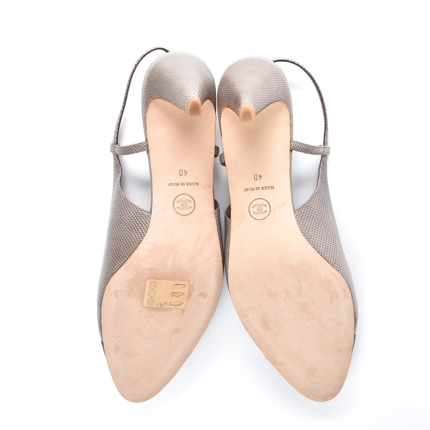 Lizard Grosgrain Cap Toe CC Slingback Sandals 40 Taupe