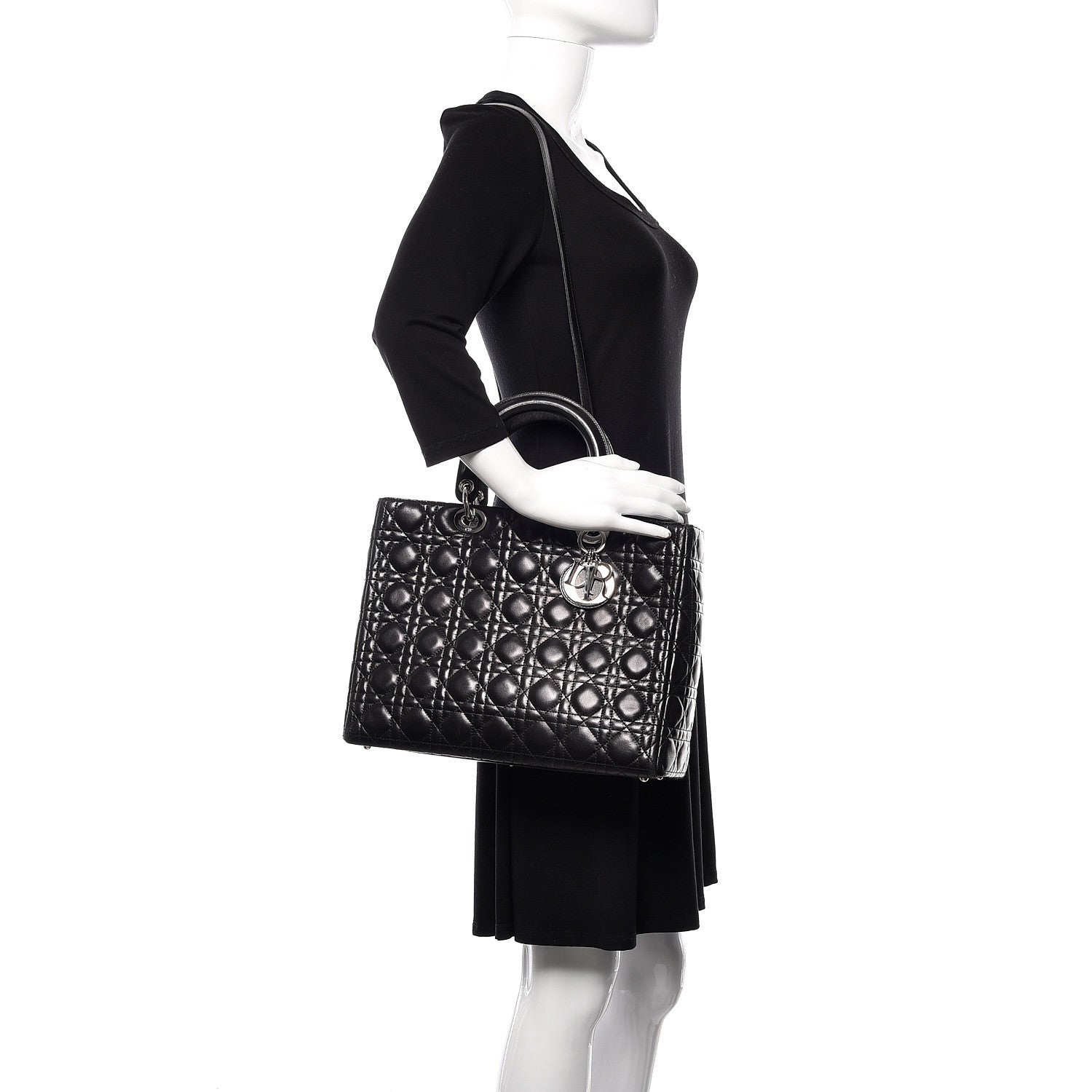 Christian Dior Lambskin Cannage Large Lady Dior Black 2 of 15