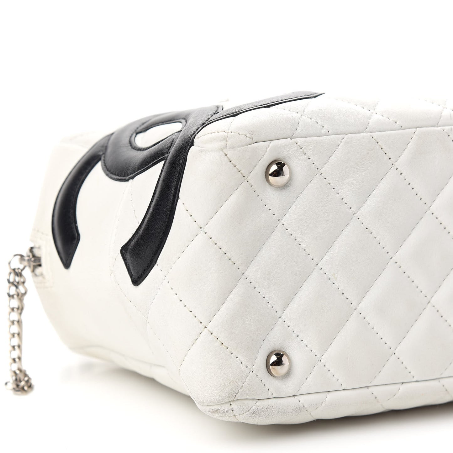 Calfskin Quilted Large Cambon Bowler White Black