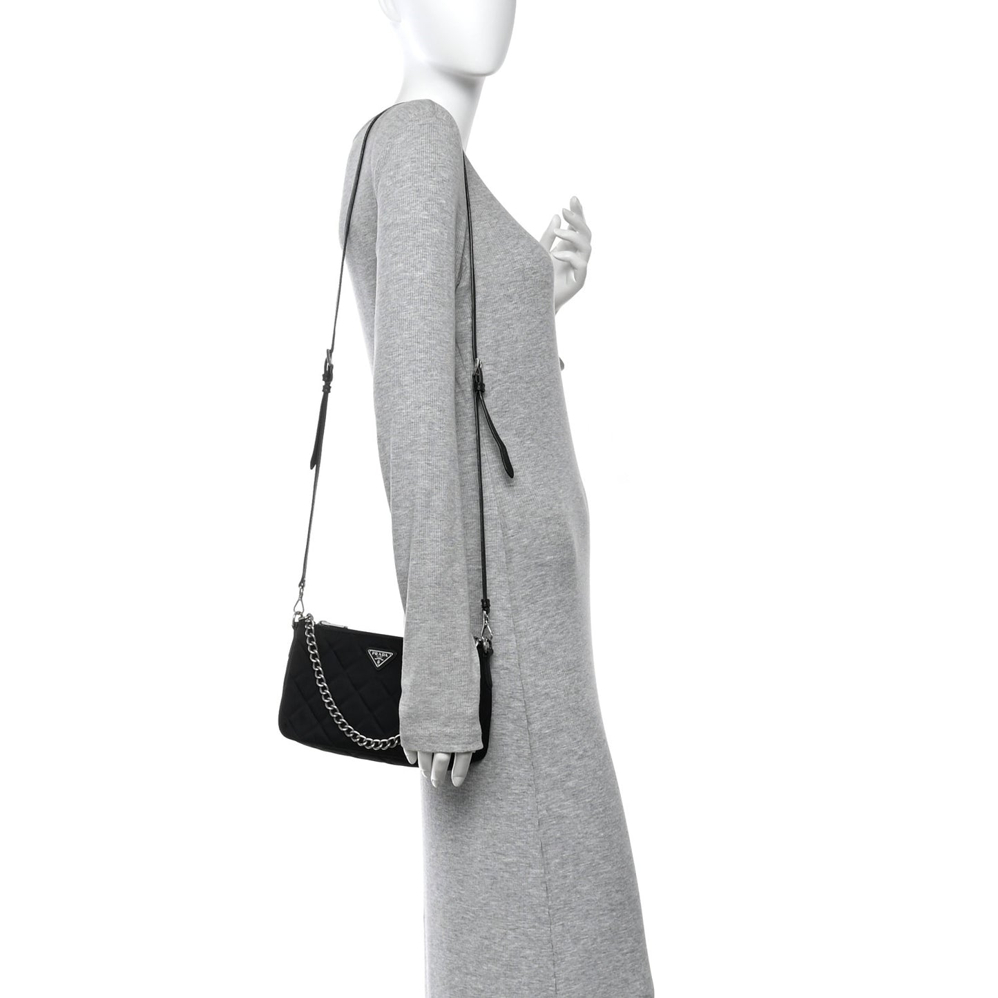 Nylon Tessuto Impuntu Quilted Crossbody Bag Black