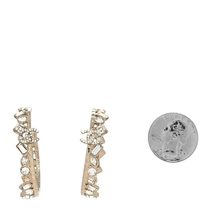 Chanel Metal Crystal CC Hoop Earrings Gold 2 of 4