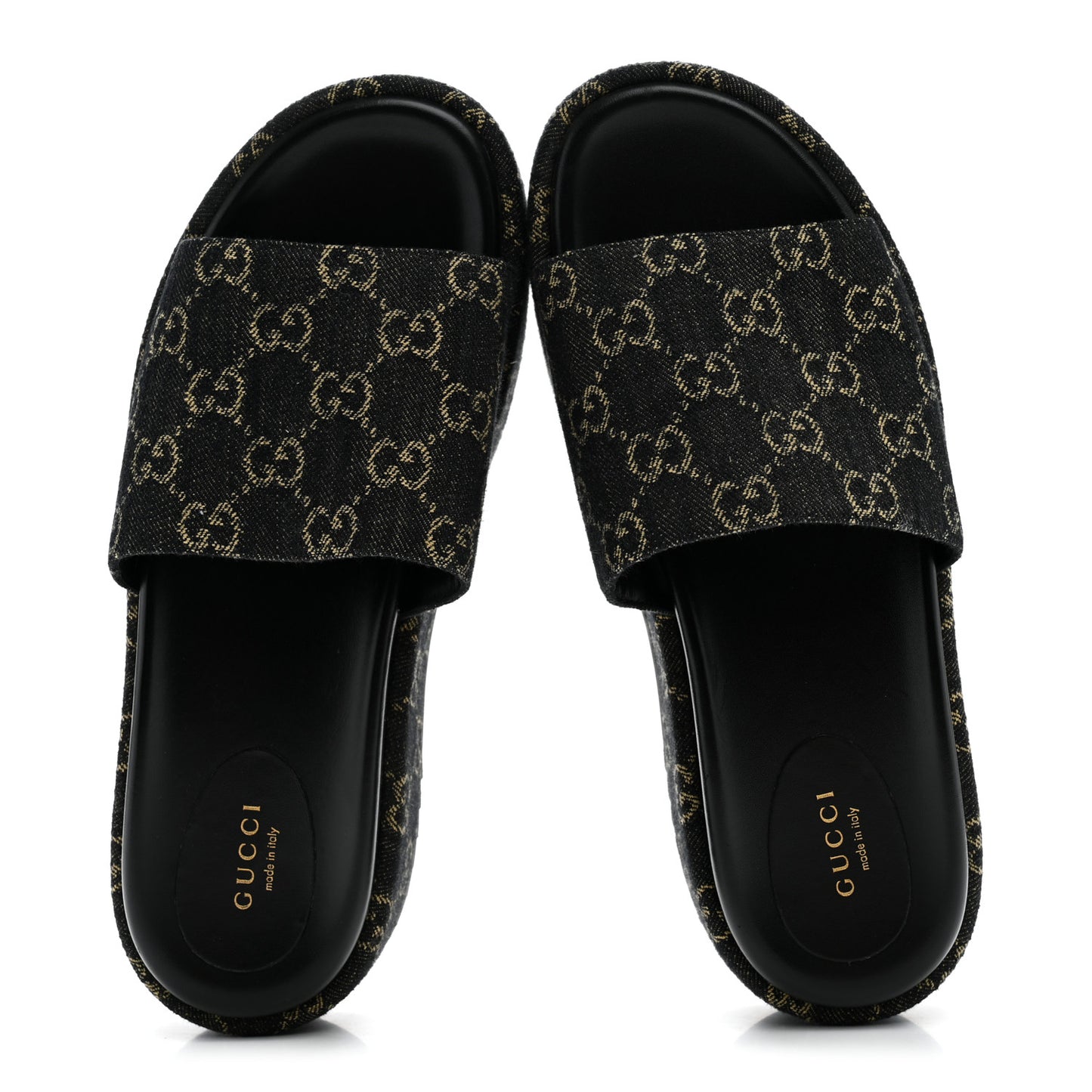 Jacquard Black Denim GG Monogram Angelina Platform 55mm Slide Sandals 41 Black Ivory