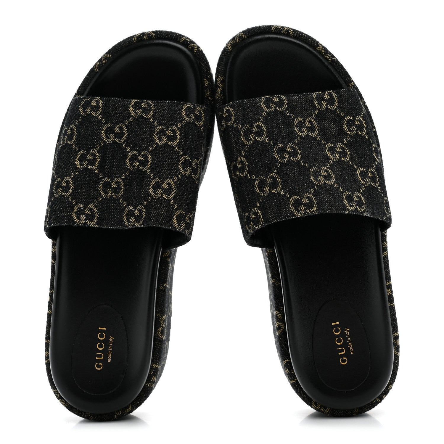 Gucci Jacquard Black Denim GG Monogram Angelina Platform 55mm Slide Sandals 41 Black Ivory 2 of 9