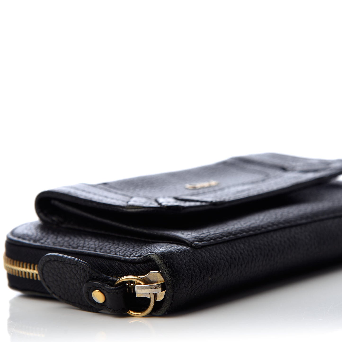 Grained Calfskin Paraty Zip Around Wallet Black