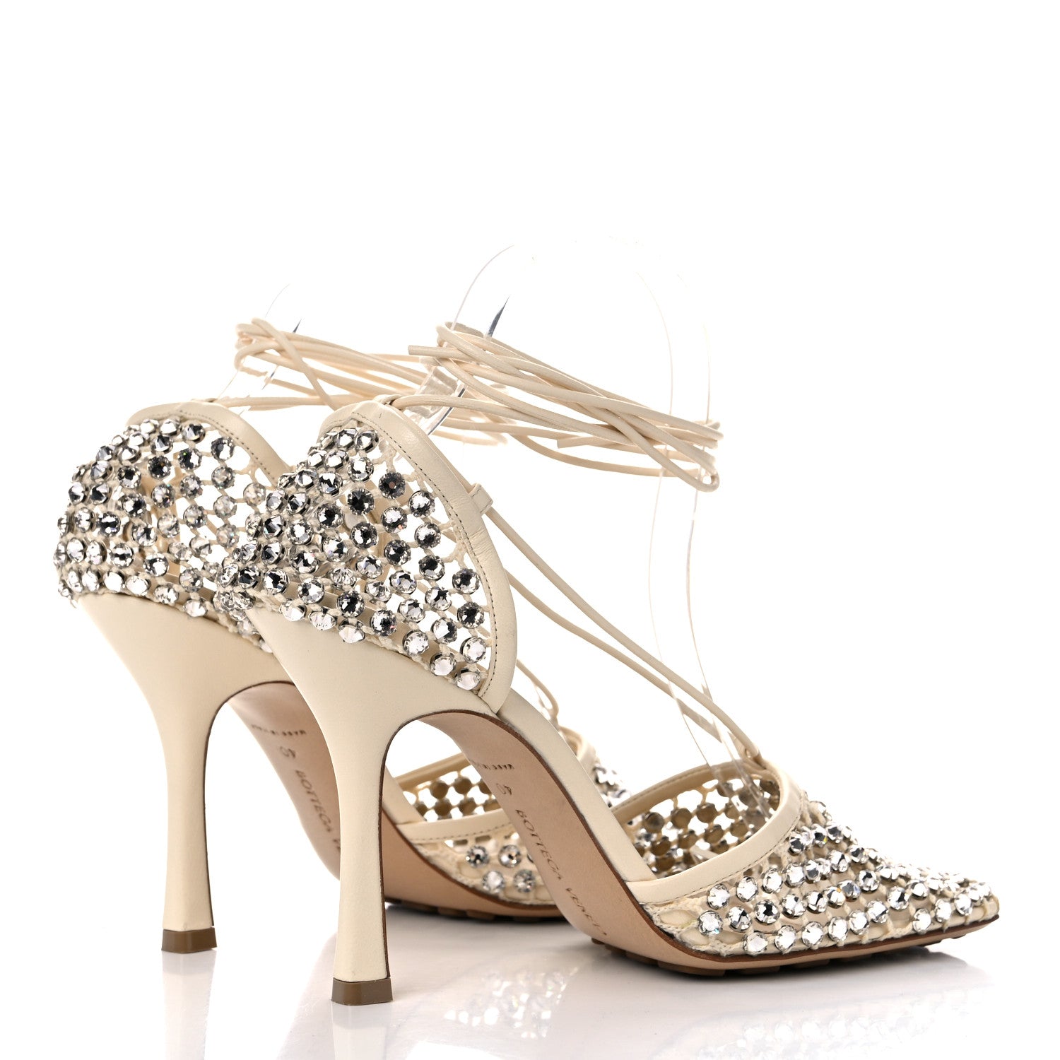 Bottega Veneta Mesh Nappa Crystal Embellished Sparkle Stretch Ankle Tie Sandals 40 Toile 4 of 13