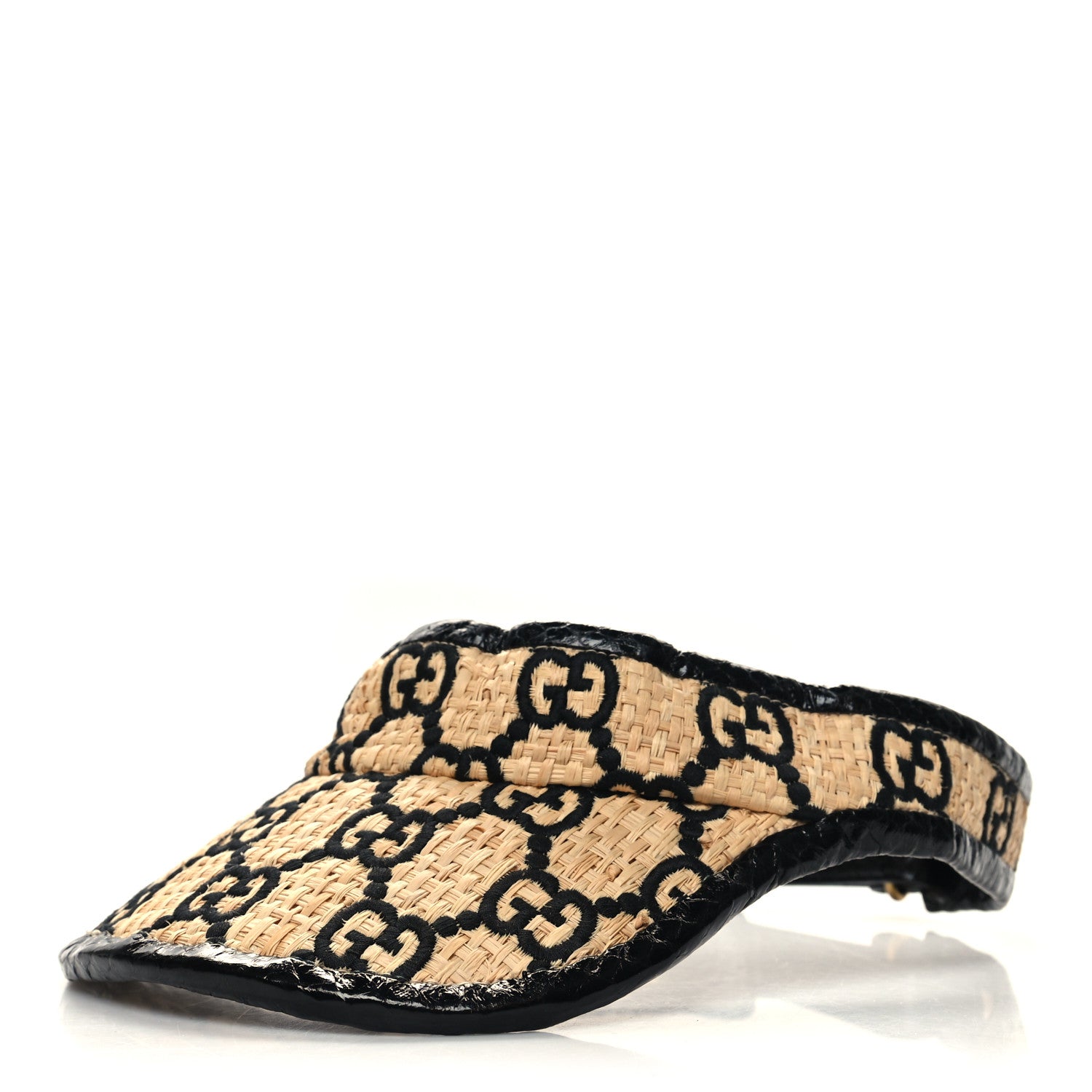 Gucci Raffia Elaphe GG Monogram Embroidered Afraa Visor Ivory Black 2 of 8