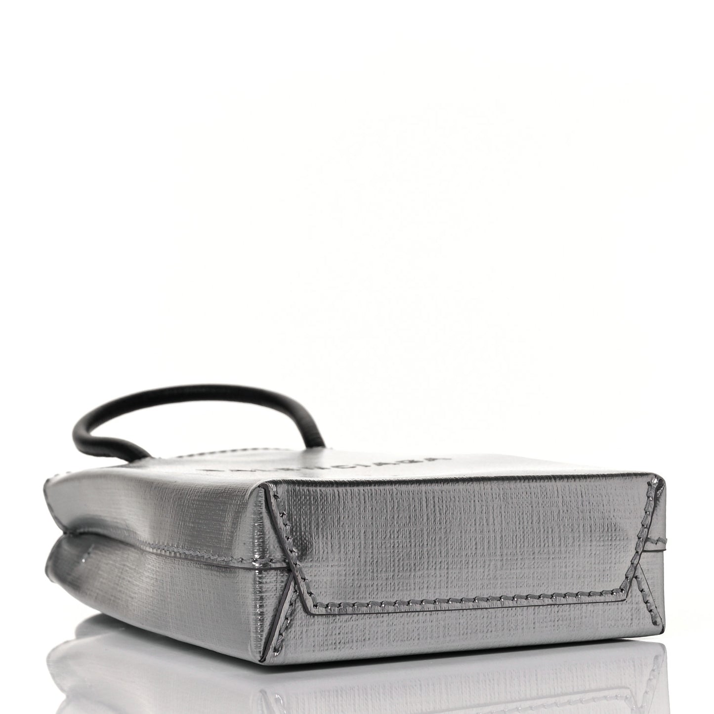 Metallic Textured Calfskin Logo Shopping Phone Holder Bag Silver