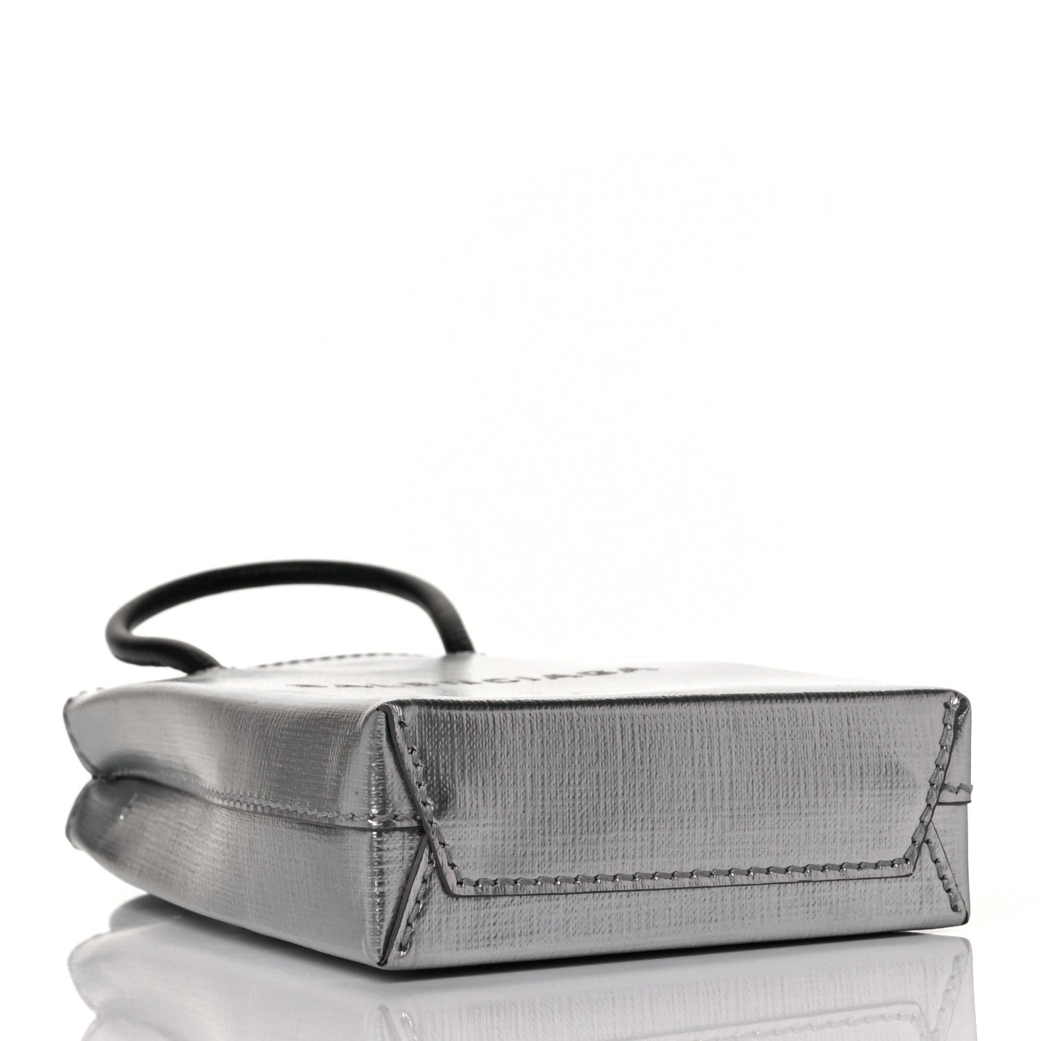Balenciaga Metallic Textured Calfskin Logo Shopping Phone Holder Bag Silver 4 of 7