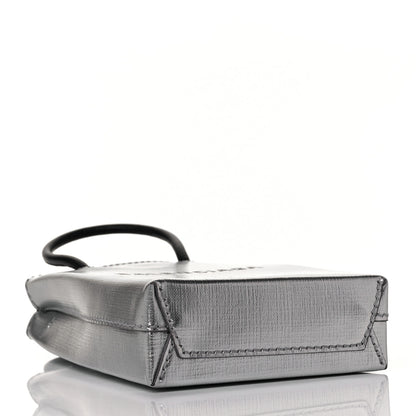 Balenciaga Metallic Textured Calfskin Logo Shopping Phone Holder Bag Silver 4 of 7