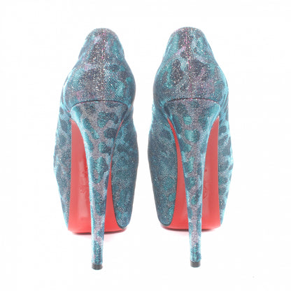 Christian Louboutin Lame Leopard Highness 160 Pumps 36.5 Turquoise Violet 4 of 7
