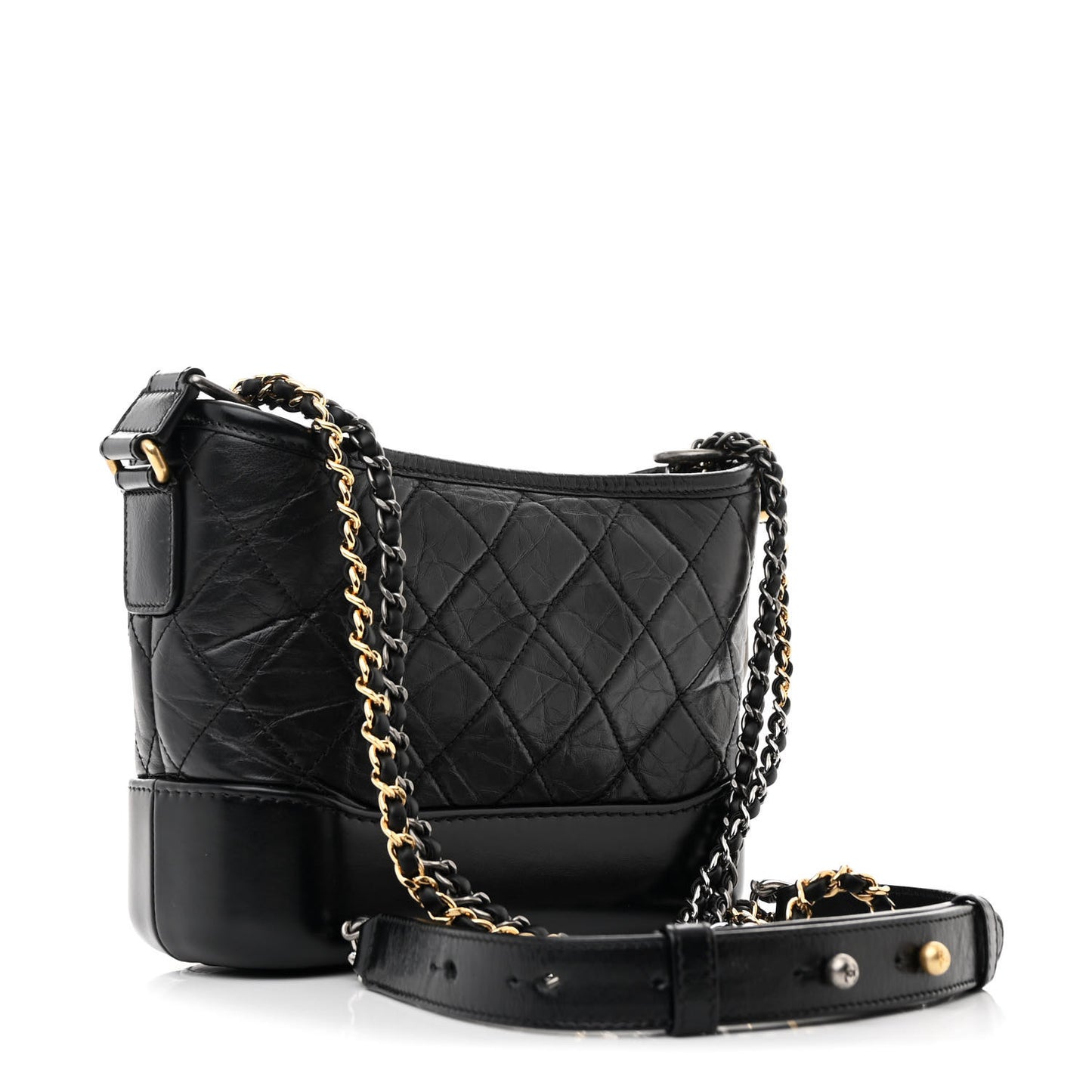 Aged Calfskin Quilted Small Gabrielle Hobo Black