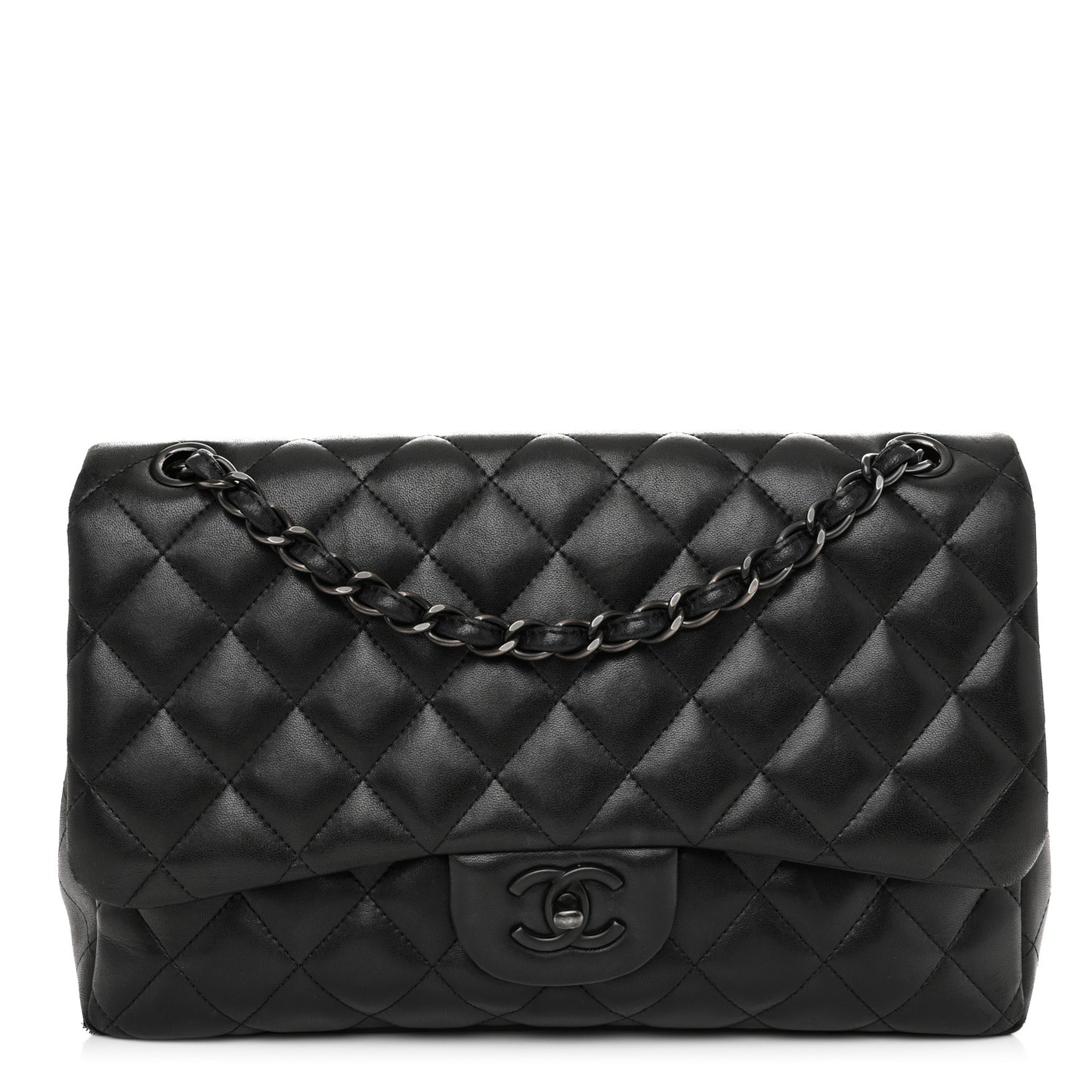 Lambskin Quilted Jumbo Double Flap So Black