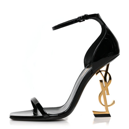Saint Laurent Patent Calfskin Opyum Sandals 38 Black 1 of 7