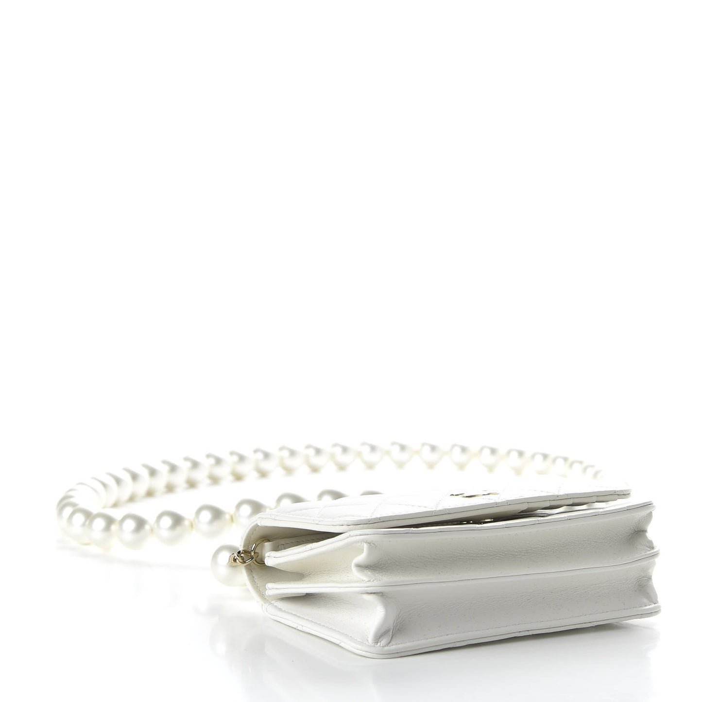 Calfskin Quilted Pearl Mini Wallet On Chain WOC White