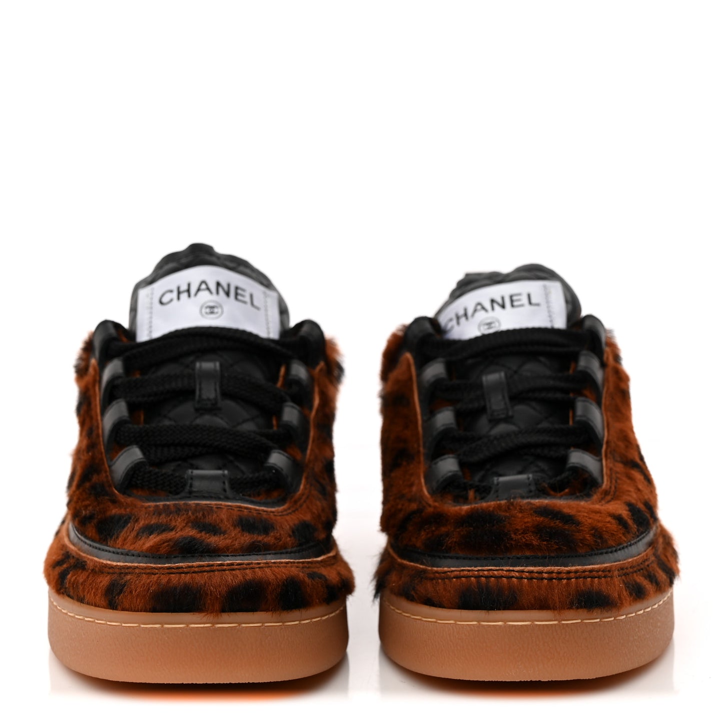 Lambskin Cheetah Print Quilted Sneakers 38.5 Brown Black