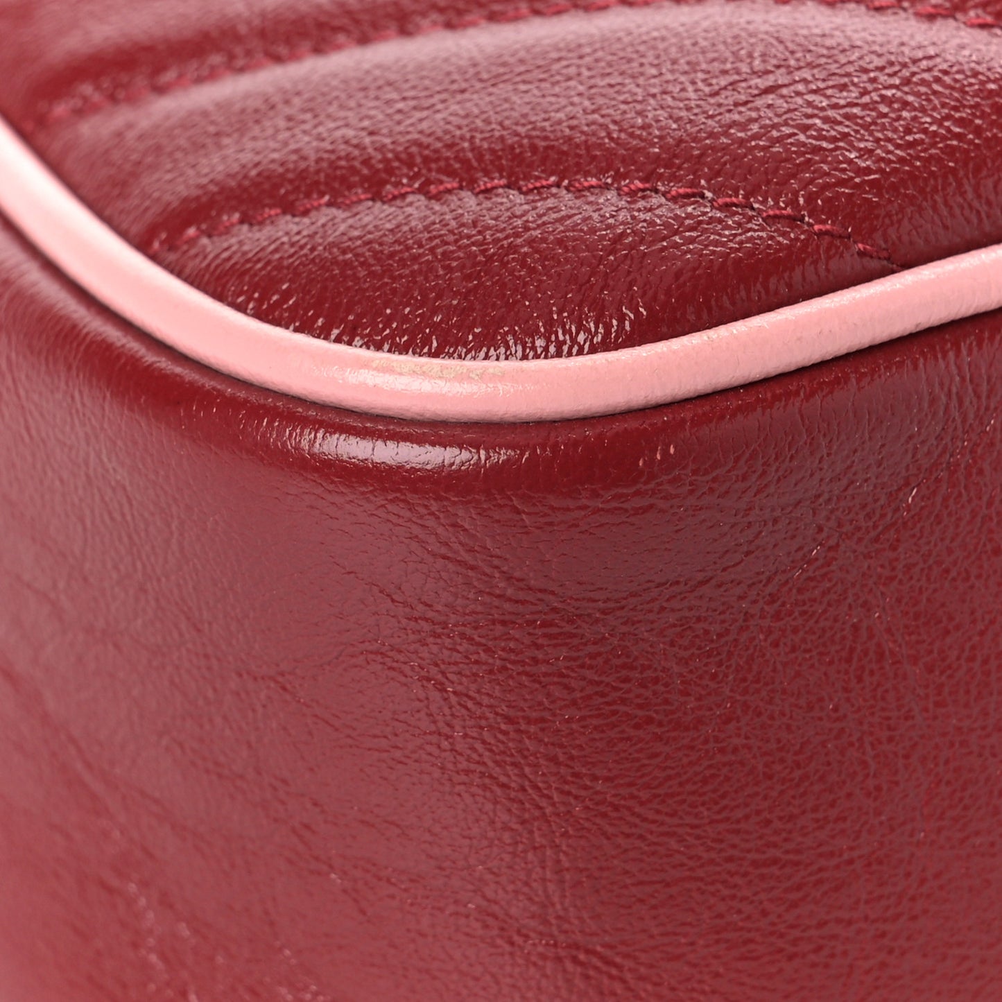 Azalea Calfskin Enamel Matelasse Diagonal Small Torchon GG Marmont Chain Shoulder Bag New Cherry Red Wild Rose