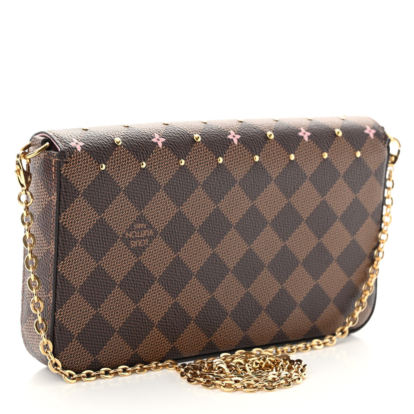 Damier Ebene Studded Pochette Felicie Chain Wallet