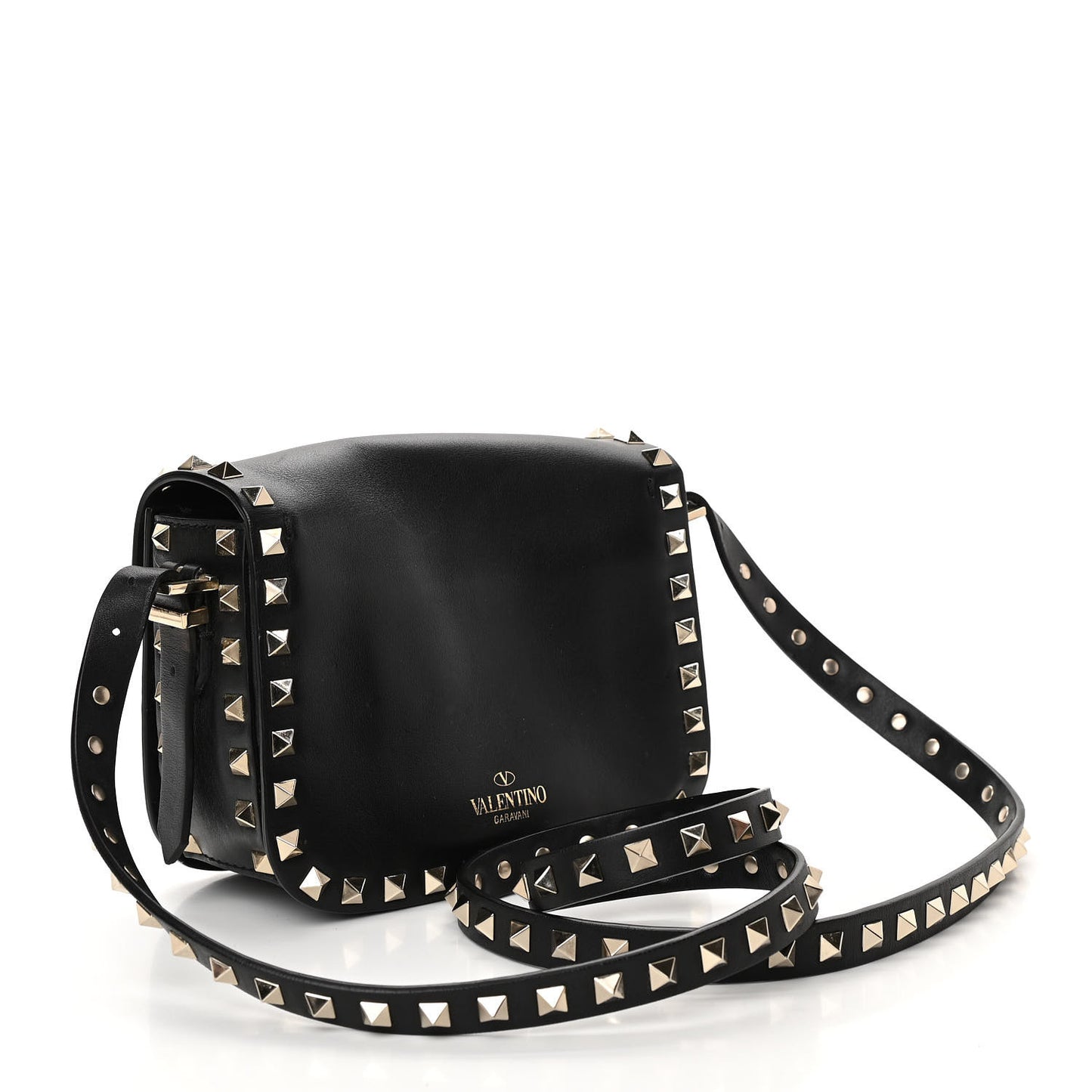 Vitello Small Rockstud Flap Saddle Bag Black